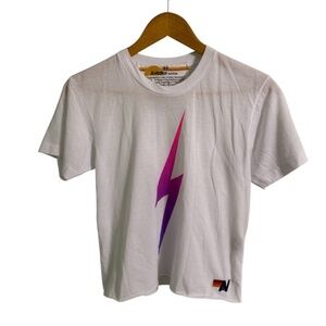 Aviator Nation Bolt Fade Boyfriend Cropped Tee White X-Small